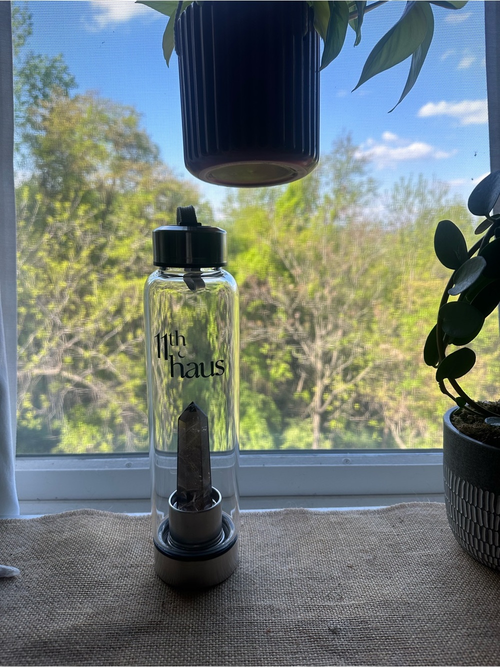11th Haus Crystal Infuser Glass Water Bottle - Smoky Quartz